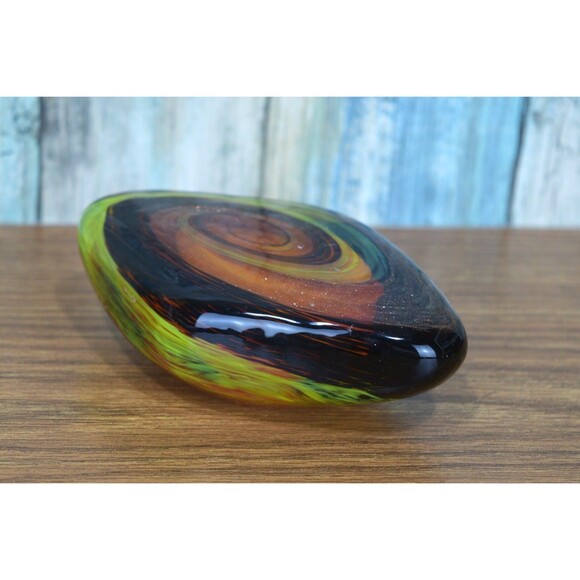 Hand Blown Art Glass Paperweight Green Copper Aventurine Swirl Galaxy Stone - Picture 3 of 8